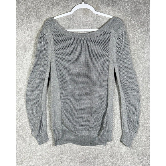 NYDJ Open Knit Ribbed Metallic Pullover Sweater Womens Size Medium V-Neck Back - Picture 1 of 16